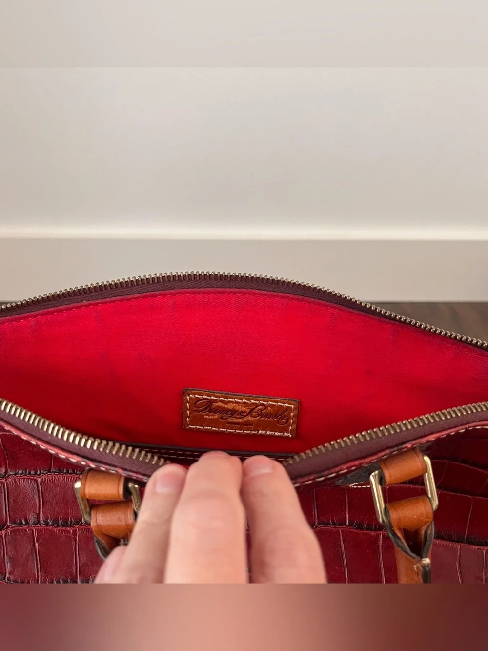 Dooney & Bourke Croc Embossed Leather Satchel Bag Dual Handle Long Strap 3C968